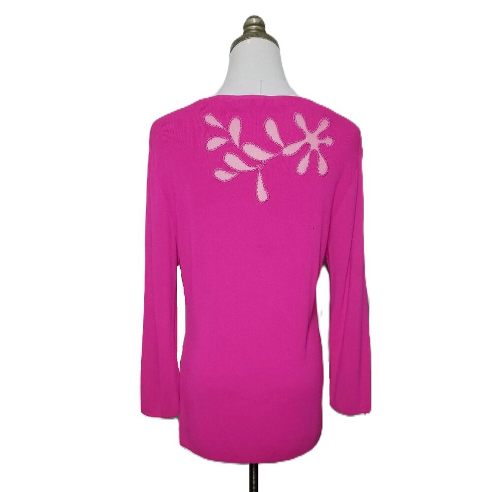 Vintage 80’s Ziani Couture Sweater Size XL Hot Pink Beaded V-Neck Barbie Core